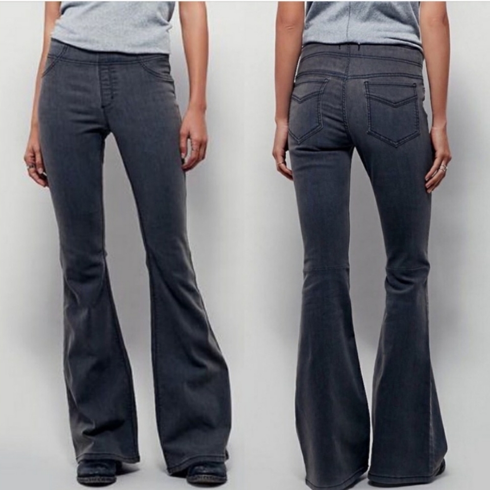 Free People Pull On Kick Flare Black Jeans Pants